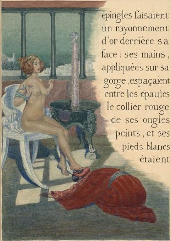 Chrysis à Sa Toilette, Assise Dans Son Fauteuil De Marbre by 
																			Carlos Schwabe